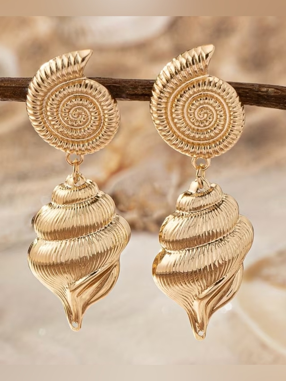 Gold Seashell Drop Earrings - Women Jewelry